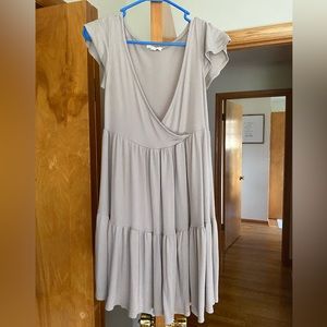 Taupe tiered deep v neck dress